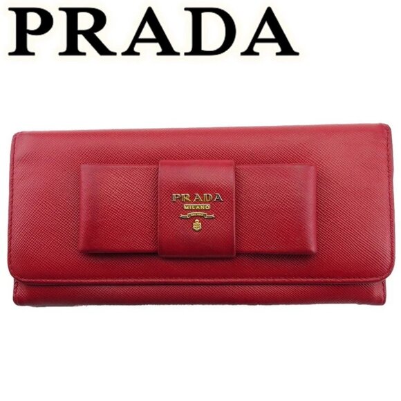 PRADA Long Wallet Ribbon Saffiano Leather Authentic Used